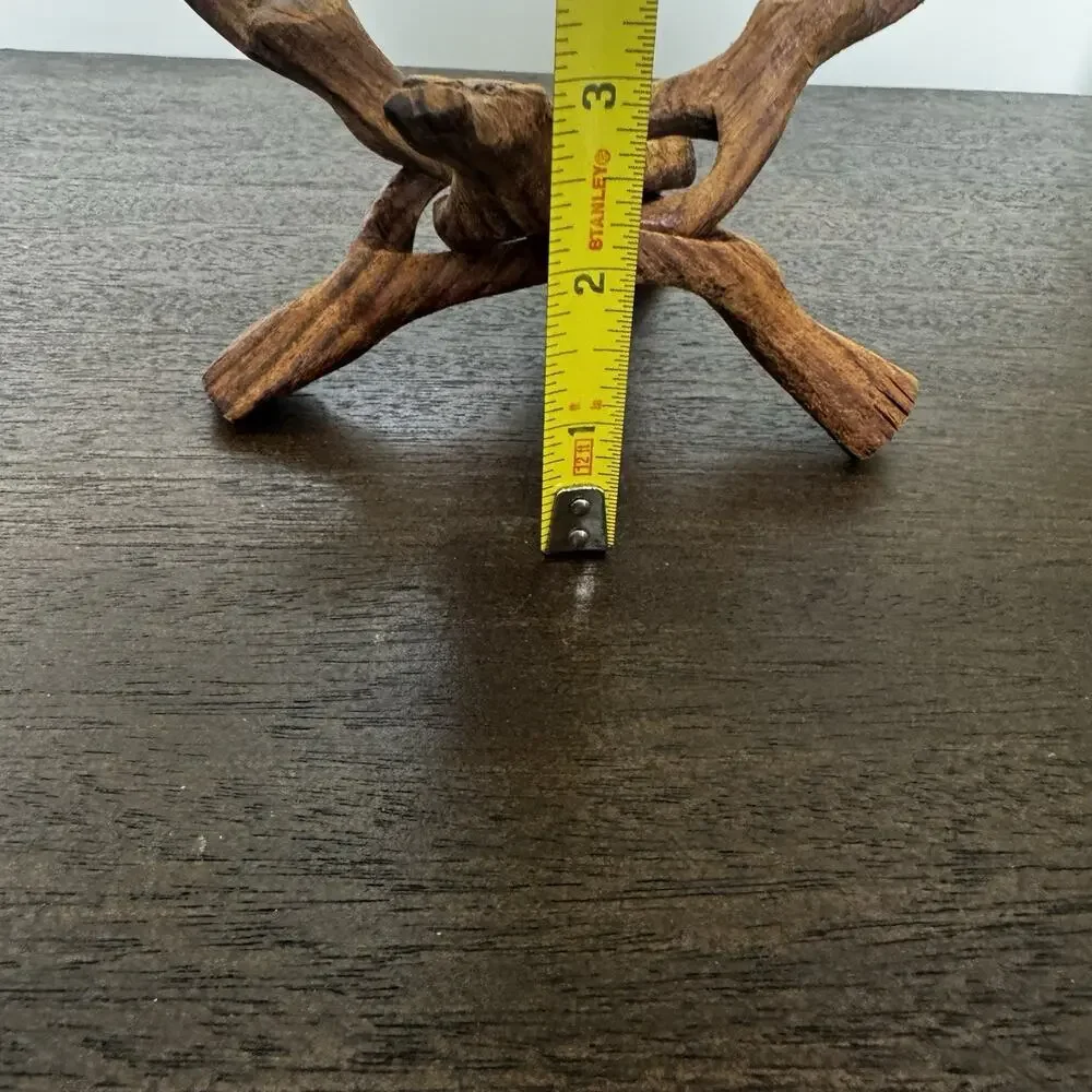 Vintage Hand Carved Interlocking Wooden Stand Bowl Plant Stand Tripod Artisan